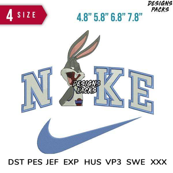 Bugs Bunny embroidery design with Nike logo, available in multiple sizes and formats