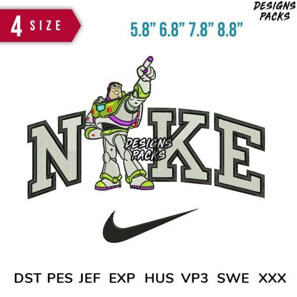 Buzz Lightyear embroidery design with Nike-style lettering, 4 sizes, PES DST formats for instant download
