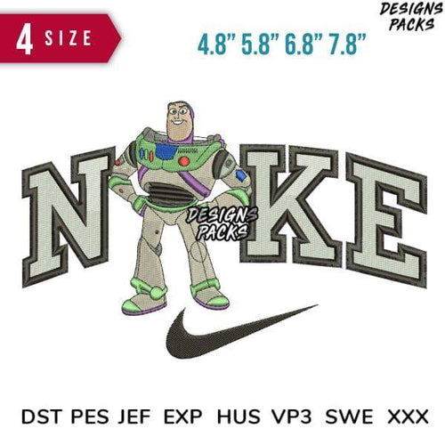 Buzz Lightyear embroidery design with Nike logo, 4 sizes, DST PES JEF formats for machine embroidery