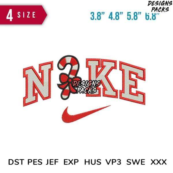 Candy cane 'Nike' embroidery design in 4 sizes, PES/DST/XXX formats for instant download
