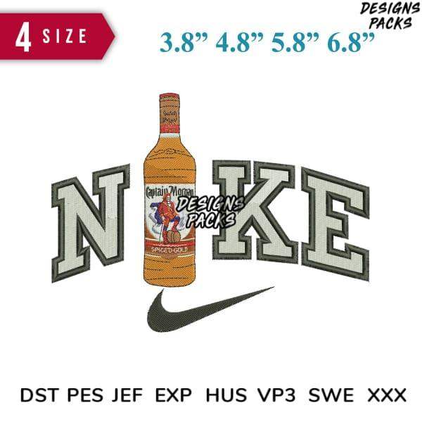 Captain Morgan Spiced Gold bottle with Nike-style embroidery design, 4 sizes, PES DST formats