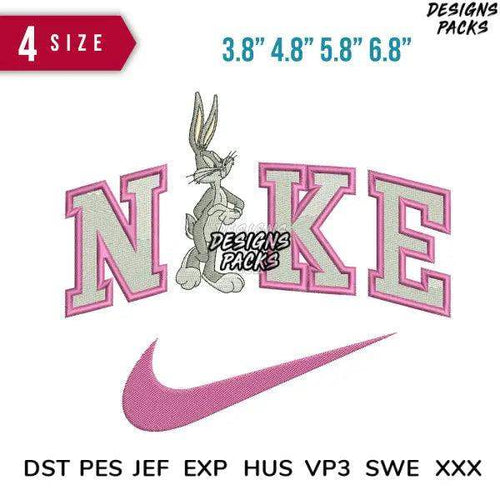 Embroidery design featuring Bugs Bunny with 'NIKE' lettering and swoosh, available in 4 sizes and multiple file formats.