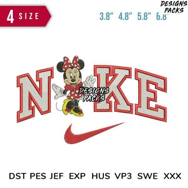 Minnie Mouse embroidery design with Nike logo, available in multiple sizes and formats