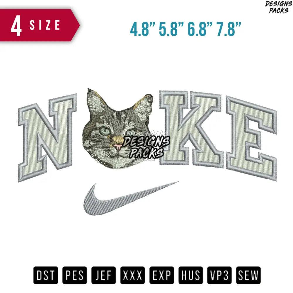 Swoosh Cat Face Cute Embroidery Design