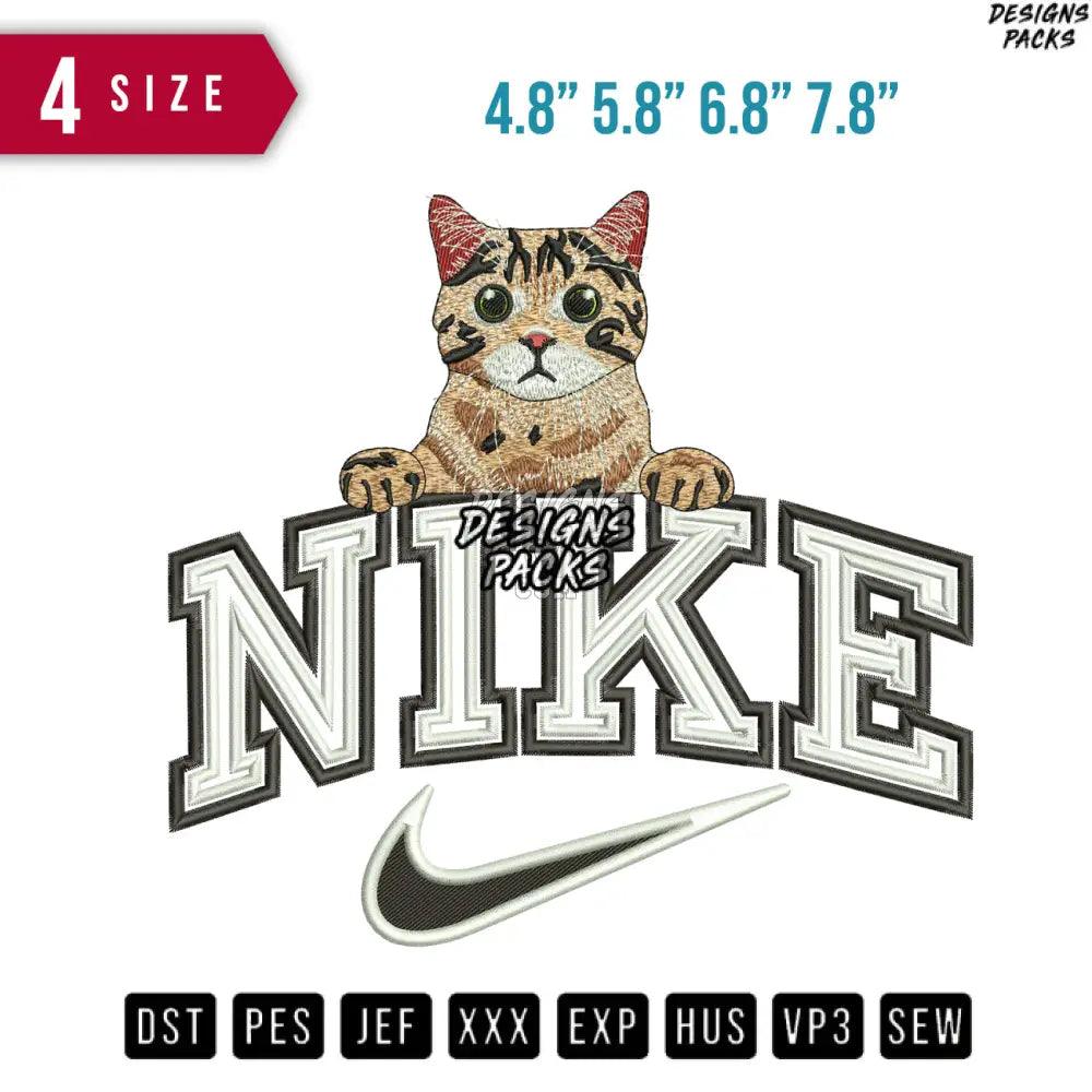 Swoosh Cat Face Up Embroidery Design