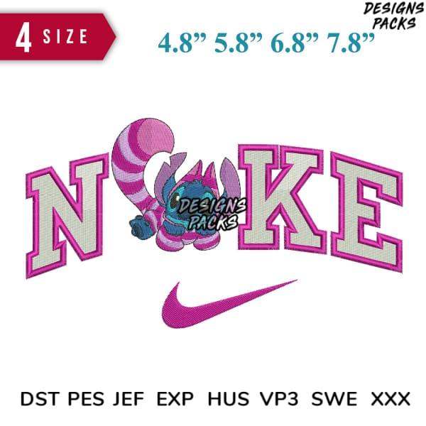 Embroidery design featuring 'NOKE' with Cheshire Cat, 4 sizes, DST PES JEF formats