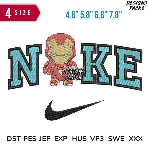 Iron Man embroidery design with Nike swoosh, available in multiple sizes and formats