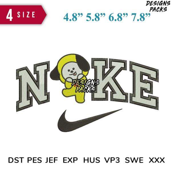 Embroidery design with cartoon character and 'NOKE' text, available in 4 sizes and multiple file formats