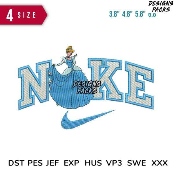 Cinderella embroidery design with Nike logo, 4 sizes, PES DST JEF formats for instant download