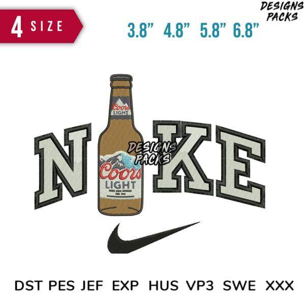 Coors Light beer bottle with Nike swoosh embroidery design in 4 sizes, DST PES JEF formats
