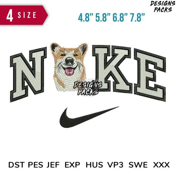 Swoosh Corgi Dog Embroidery Design  4.8" 5.8" 6.8" 7.8"