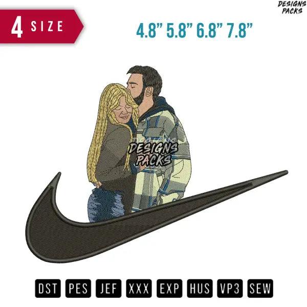 Swoosh Couple hug Embroidery Design