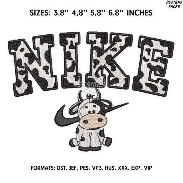 Nike Cow Embroidery design file pes. Machine embroidery design., Cow embroidery pes file