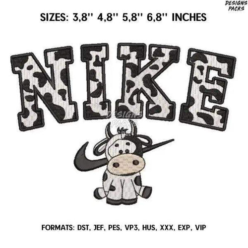 Nike Cow Embroidery design file pes. Machine embroidery design., Cow embroidery pes file