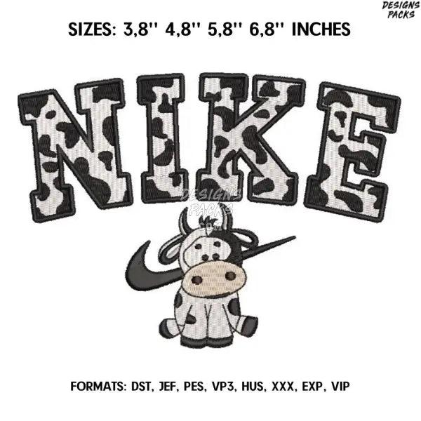 Nike Cow Embroidery design file pes. Machine embroidery design., Cow embroidery pes file