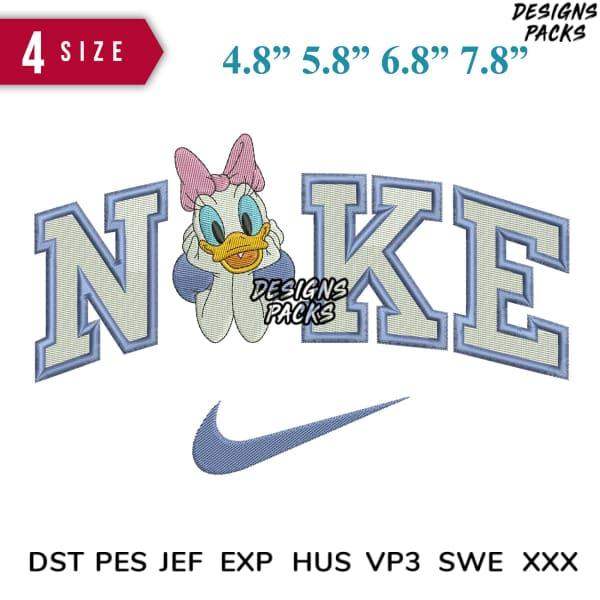 Daisy Duck Nike embroidery design in 4 sizes, compatible with DST PES JEF formats for instant download