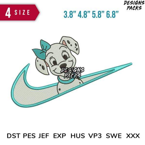 Cute puppy with bow inside teal swoosh, embroidery design in DST PES formats