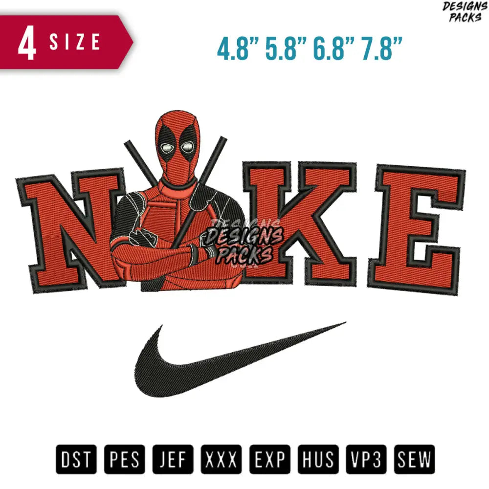 Swoosh Dead Pool Pose Embroidery Design