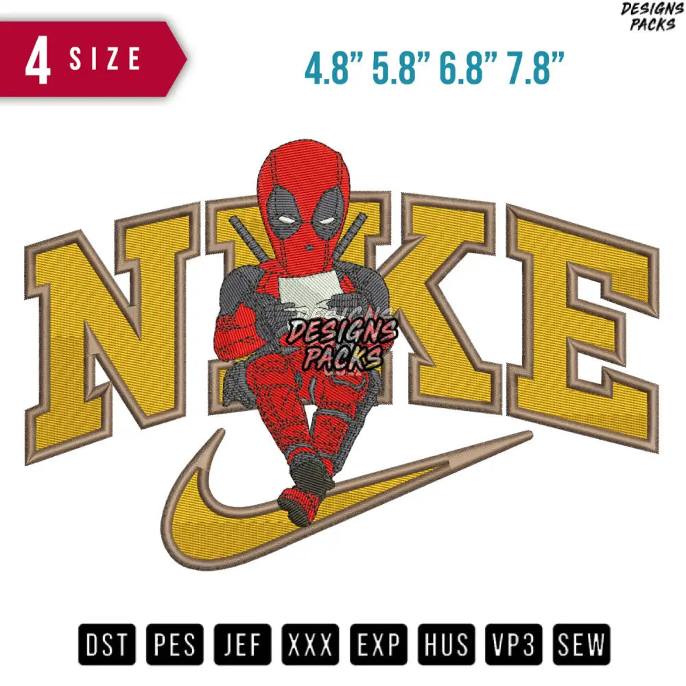 Swoosh Deadpool Sit Embroidery Design
