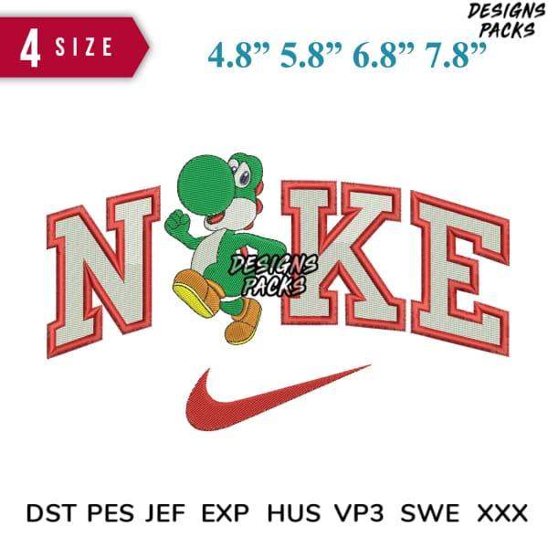 Yoshi Nintendo character embroidery design with Nike swoosh, 4 sizes, DST PES JEF formats