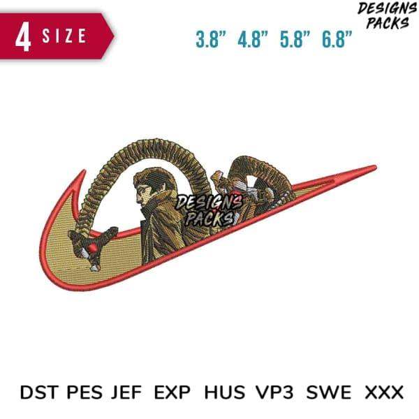 Embroidery design of character in Nike swoosh, 4 sizes, PES DST formats for instant download