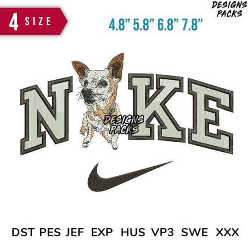 Embroidery design of dog in Nike-style lettering, 4 sizes, DST PES JEF formats