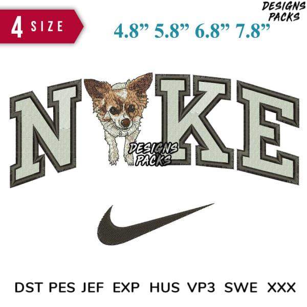 Embroidery design featuring dog in Nike-style lettering, 4 sizes, DST PES formats