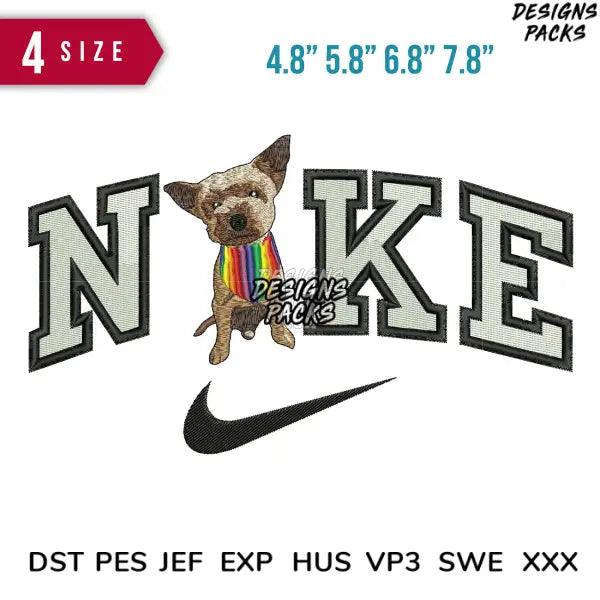 Swoosh Dog Rainbow Embroidery Design  4.8" 5.8" 6.8" 7.8"