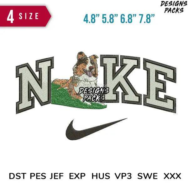 Swoosh Dog Sit At grass Embroidery Design  4.8" 5.8" 6.8" 7.8"