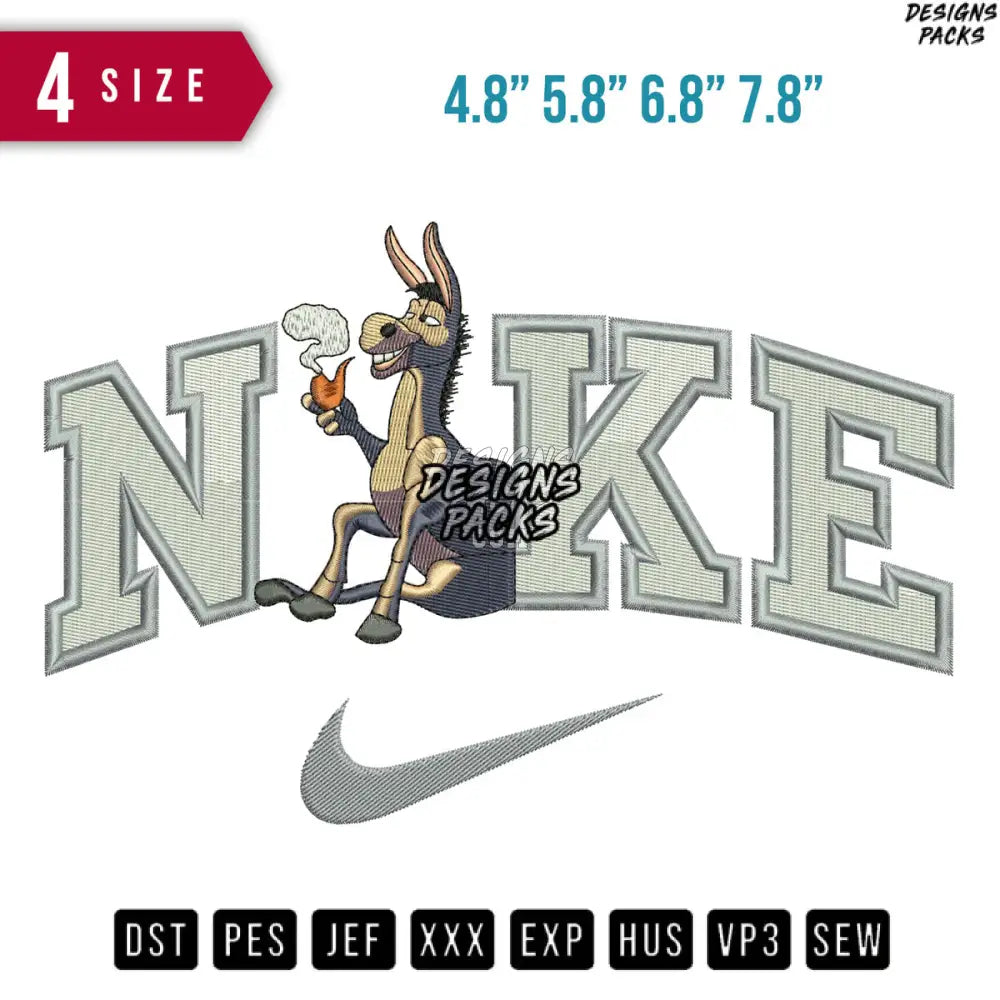 Swoosh Donkey Shrek Embroidery Design