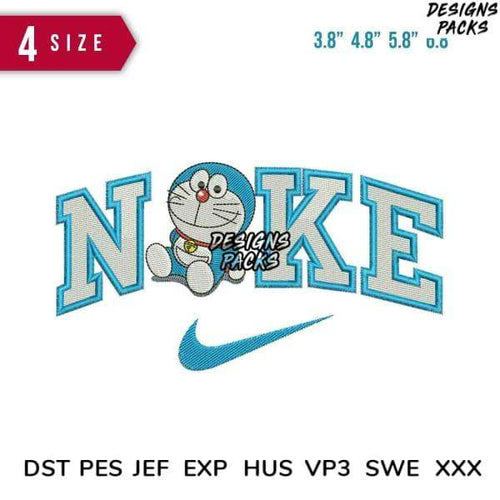 Doraemon embroidered design with Nike swoosh, available in multiple sizes and formats