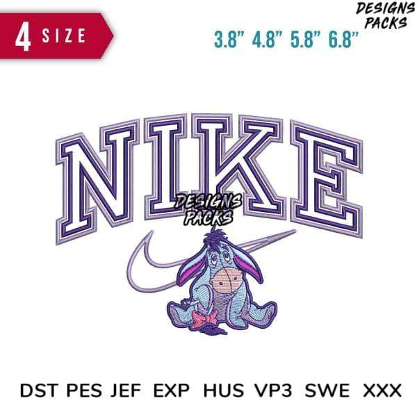 Eeyore with Nike logo embroidery design in 4 sizes, compatible with DST PES JEF formats for instant download