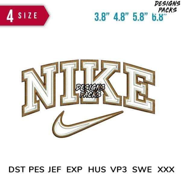 Nike logo embroidery design in 4 sizes, compatible with DST PES JEF formats for instant download