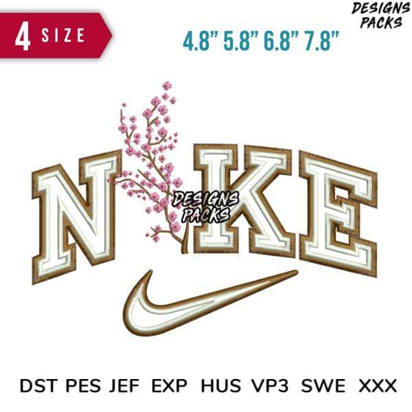Floral Nike-style embroidery design in 4 sizes, PES DST formats for machine embroidery