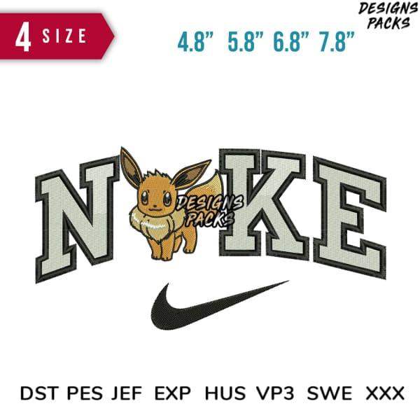 Eevee Pokémon embroidered with Nike-style lettering, available in 4 sizes, DST PES formats