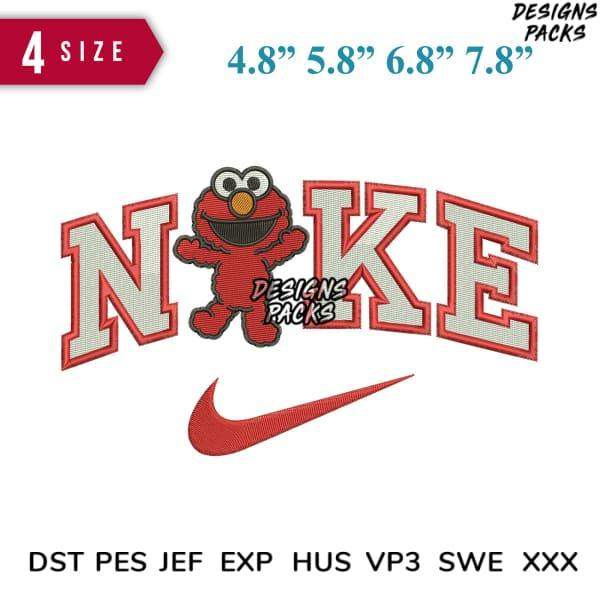 Elmo in Nike-style embroidery design, 4 sizes, PES DST formats for machine embroidery