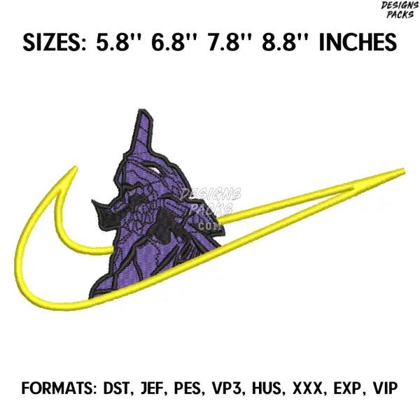 Nike Evangelion 01 Embroidery Design File, Evangelion 01 Anime Embroidery Design, Machine Embroidery, Anime Pes Design