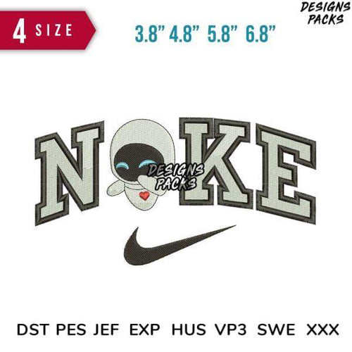 NOKE skull embroidery design with Nike swoosh, 4 sizes, PES DST JEF formats for instant download