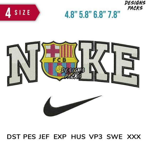 Embroidery design with FC Barcelona crest and Nike swoosh, available in multiple sizes and formats