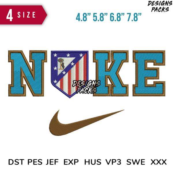 Embroidery design featuring Nike logo with USA shield, available in 4 sizes and multiple file formats for instant download.