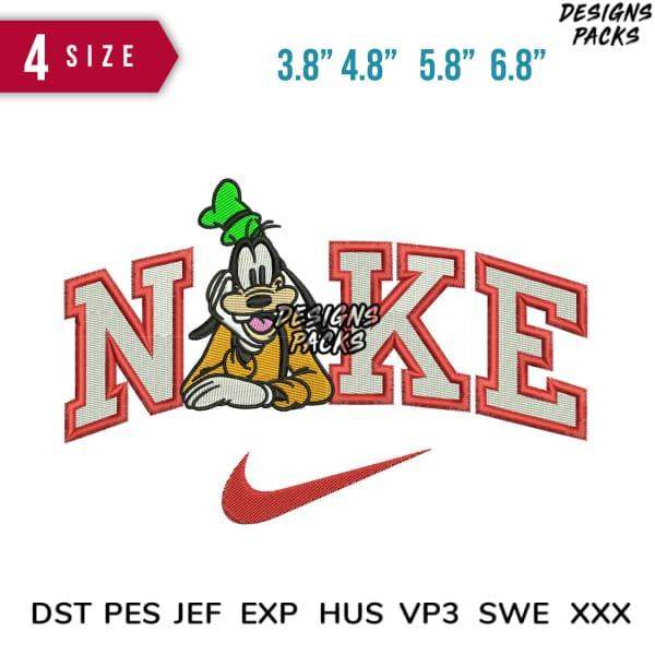 Goofy in green hat with Nike-style 'NAKE' embroidery design, 4 sizes, DST PES JEF formats