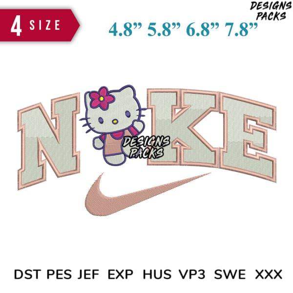 Hello Kitty in Nike-style embroidery design with 4 sizes, PES DST formats for instant download