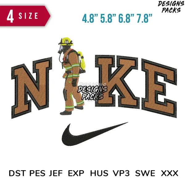 Swoosh Fire Fighter Embroidery Design 4.8" 5.8" 6.8" 7.8"
