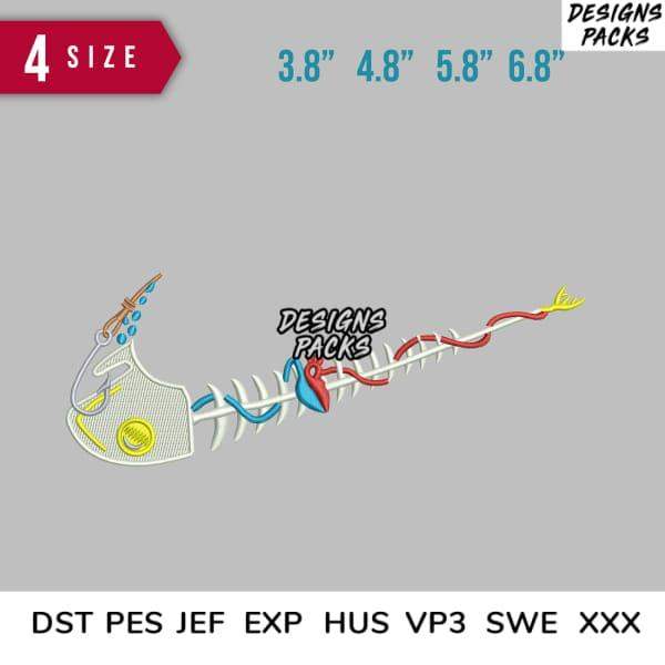 Embroidery design of skeleton ribcage with colorful threads, available in PES, DST, JEF formats, 4 sizes