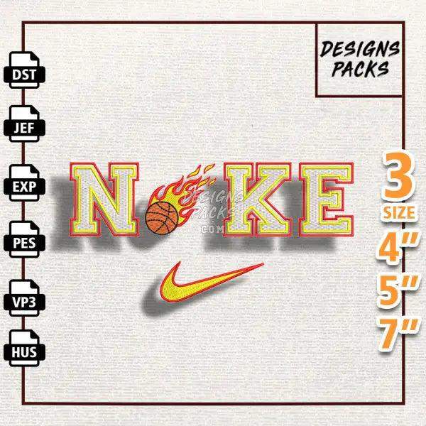 Swoosh Flame Basketball Embroidery Design