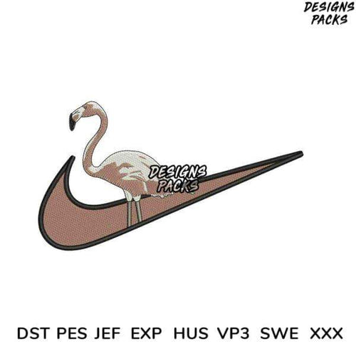 Flamingo inside Nike swoosh embroidery design, available in DST PES JEF formats for instant download