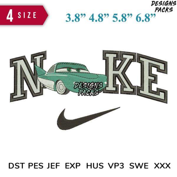 Embroidery design featuring car in 'NIKE' text, 4 sizes, PES DST formats for instant download