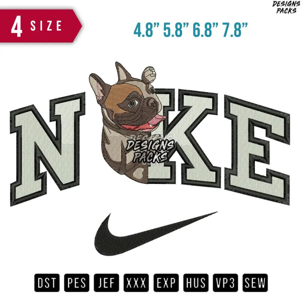 Swoosh French Bulldog Embroidery Design