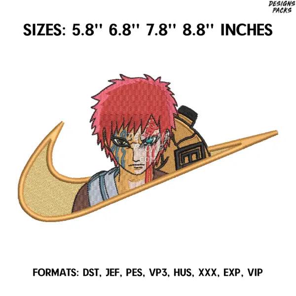 Nike Gaara Embroidery Design File, Naruto Anime Embroidery Design, Anime Pes Design Brother, Kazekage Gaara Anime Design