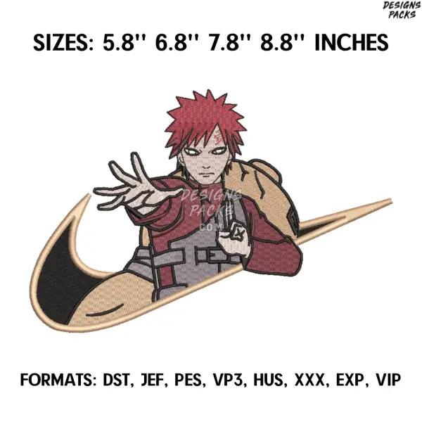 Nike Gaara Embroidery Design File, Naruto Anime Embroidery Design, Anime Pes Design Brother, Kazekage Gaara Anime Design